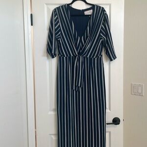 Charles Henry 3/4 Sleeve Blue and White Striped Maxi Dress, Size L